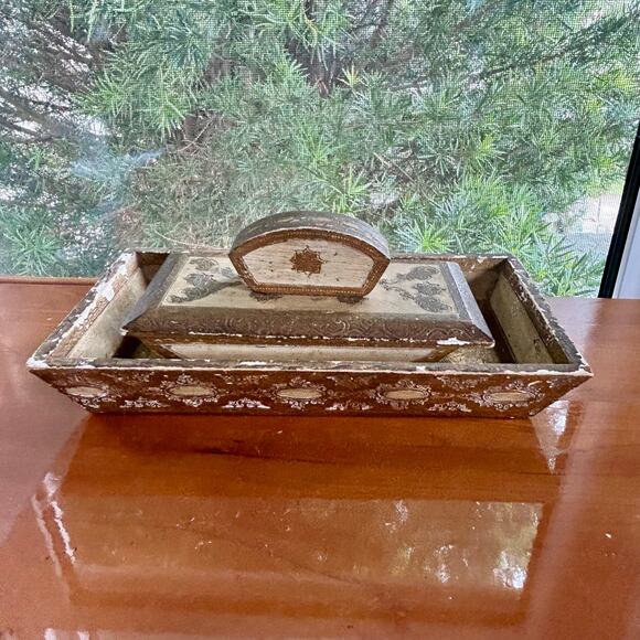 Vintage Florentine Gilt Rocking Blotter & Pen Tray – Italy - Picture 12 of 16